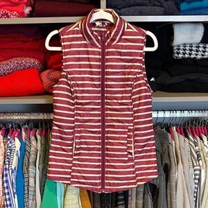 Red Camel maroon/cream striped front zipper closure 2 pocket puffer vest size XS